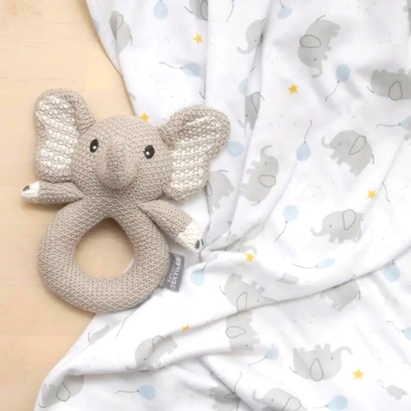 'Mason Elephant' Swaddle & Ring Rattle Gift Set - Picture 3 of 3